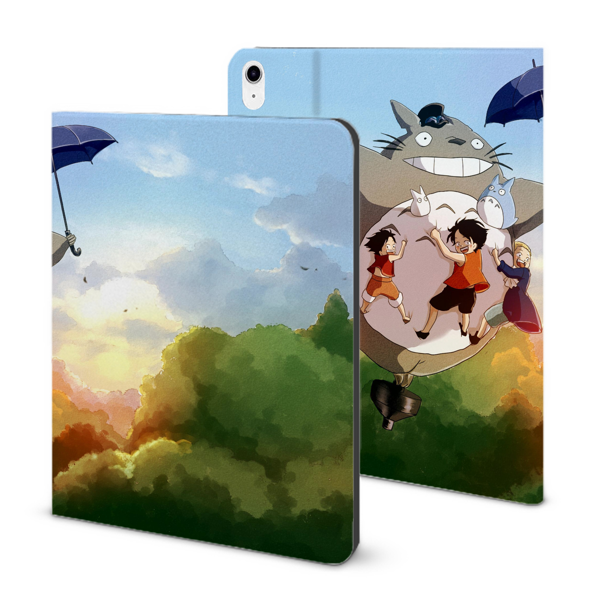 （画像用） となりのトトロ 草壁メイ 草壁サツキ My Neighbor Totoro Satsuki Kusakabe Mei Kusakabe IPad ケース ブック型 PUレザー TPU 耐衝撃 軽量 薄型 ペン収納なし 全面保護 IPad 各モデル対応